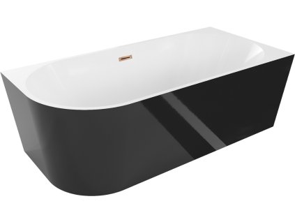 MEXEN/S - Mia volně stojící rohová vana pravá 150 x 75, bílá/černá, sifon a přepad růžové zlato 52691507575P-60