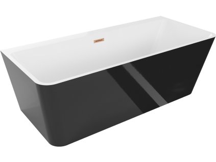 MEXEN/S - Volta vana volně stojící rohová 150 x 75, bílá/černá, sifon a přepad měď kartáčovaná 51131507575-65