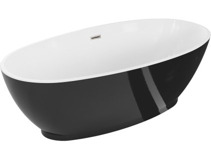 MEXEN/S - Bilbao volně stojící vana 180 x 90, bílá/černá, sifon a přepad nikl kartáčovaná 51311809075-97