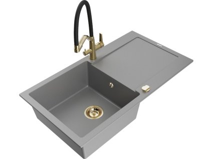 MEXEN/S - Leo granitový dřez 1-miska s odkapávačem včetně baterie Duo, šedá 6501-71-671701-57-G  + slevový kód
