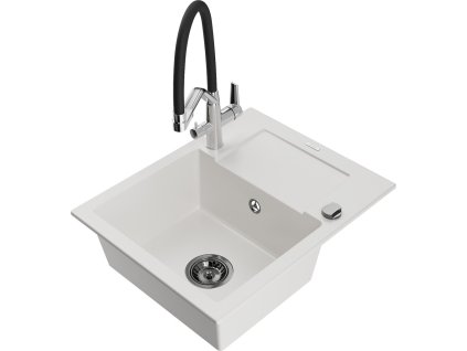 MEXEN/S - Enzo granitový dřez s odkapávačem včetně baterie Duo, bílá 6506-20-671701-07-B  + slevový kód
