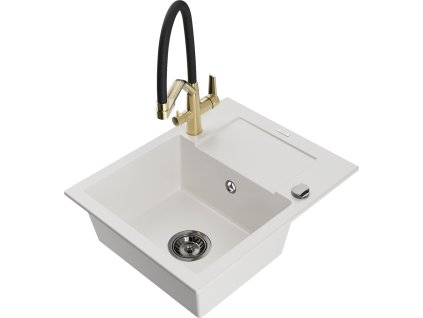 MEXEN/S - Enzo granitový dřez s odkapávačem včetně baterie Duo, bílá 6506-20-671701-57-B  + slevový kód