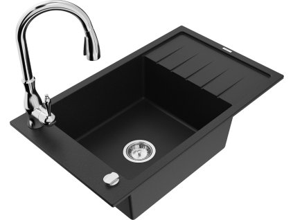 MEXEN/S - Elias Elias granitový dřez 1-miska s odkapávačem včetně baterie Savita, černá 6511-77-672601-00
