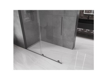 MEXEN/S - Velar Sprchová zástěna posuvná Walk-in 160 x 200 cm, transparent 8 mm, grafit metal 871-160-000-03-95