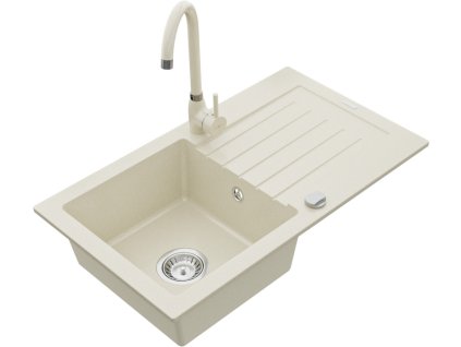 MEXEN/S - Pablo granitový dřez 1 s odkapávačem včetně baterie Telma, béžováy 6510-69-670200-69