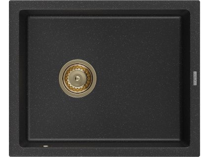 MEXEN/S - Pedro granitový dřez 1-miska 560 x 460 mm, černá/stříbrná metalik, sifon černá 6508561000-73-G