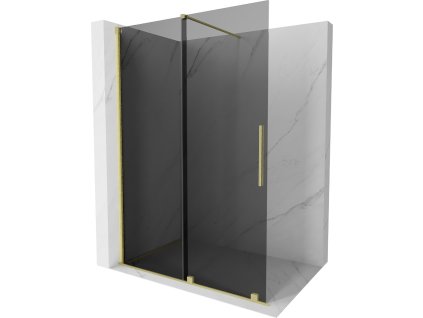 MEXEN/S - Velar Sprchová zástěna posuvná Walk-in 150 x 200 cm, grafit 8 mm, zlato kartáčovaná 871-150-000-43-55