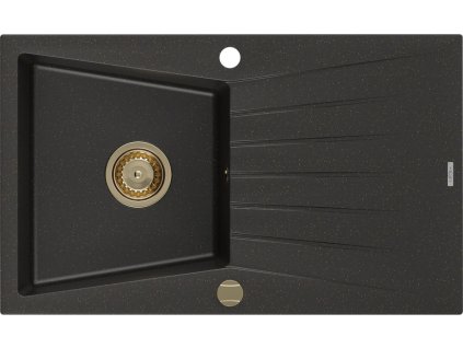 MEXEN/S - Cesar granitový dřez 1 s odkapávačem 775x470 mm, černá/zlatá metalik, sifon chrom 6514771010-75-G