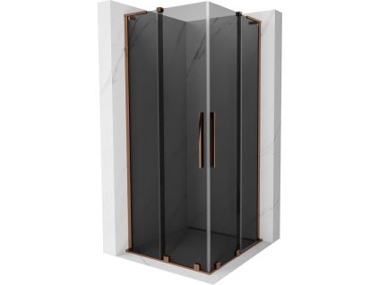 MEXEN/S - Velar L Duo sprchový kout, posuvné dveře 80 x 80 cm, grafit, růžové zlato 871-080-080-02-43-60