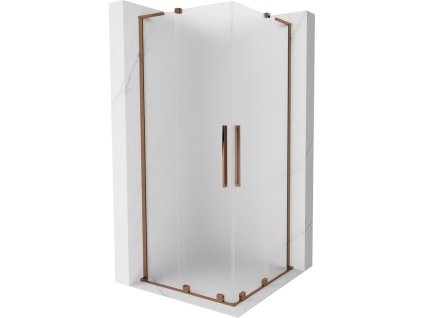 MEXEN/S - Velar L Duo sprchový kout, posuvné dveře 90 x 90 cm, dekor, růžové zlato 871-090-090-02-33-60