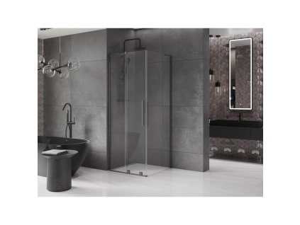MEXEN/S - Velar L sprchový kout, posuvné dveře 110 x 110 cm, transparent, grafit metal 871-110-110-03-95
