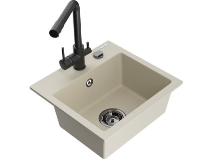 MEXEN/S - Milo granitový dřez včetně baterie Duero, béžová 6505-69-671600-70
