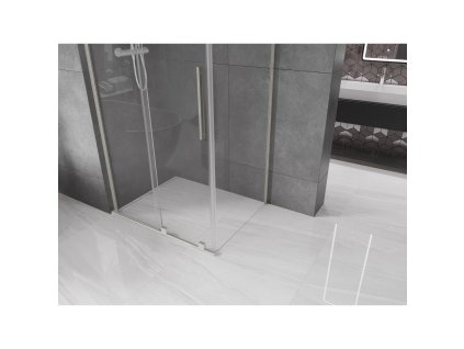 MEXEN/S - Velar L sprchový kout, posuvné dveře 90 x 110 cm, transparent, nikl kartáčovaný 871-090-110-03-97