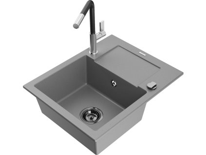 MEXEN/S - Enzo granitový dřez 1-miska s odkapávačem včetně baterie Flora, šedá 6506-71-670401-07-B  + slevový kód