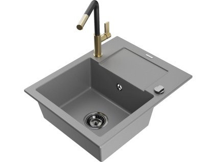 MEXEN/S - Enzo granitový dřez 1-miska s odkapávačem včetně baterie Flora, šedá 6506-71-670401-57-B  + slevový kód
