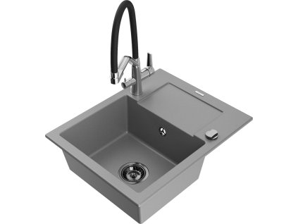 MEXEN/S - Enzo granitový dřez s odkapávačem včetně baterie Duo, šedá 6506-71-671701-07-B  + slevový kód