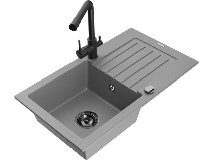 MEXEN/S - Pablo granitový dřez s odkapávačem včetně baterie Duero, šedá 6510-71-671600-70-B