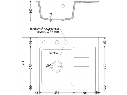 MEXEN/S - Ben granitový dřez 1 s odkapávačem levý 600 x 500 mm, černá/zlatá metalik, sifon černá 6522605000-75-B