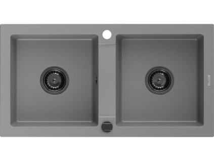 MEXEN/S - Mario granitový dřez 2-bowl 820 x 436 mm, šedá, + černý sifon 6504822000-71-B