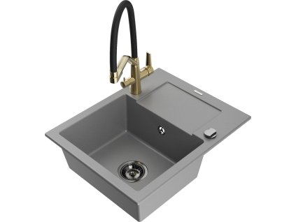 MEXEN/S - Enzo granitový dřez s odkapávačem včetně baterie Duo, šedá 6506-71-671701-57-B  + slevový kód