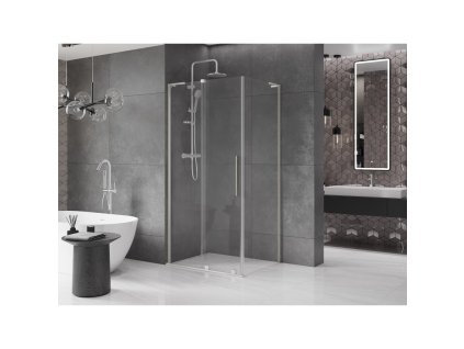 MEXEN/S - Velar L sprchový kout, posuvné dveře 90 x 110 cm, transparent, nikl kartáčovaný 871-090-110-03-97