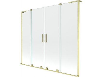 MEXEN/S - Velar L Duo dvoukřídlá posuvná vanová zástěna 180 x 150 cm, transparent, zlatá kartáčovaná 896-180-003-02-55