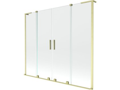 MEXEN/S - Velar L Duo dvoukřídlá posuvná vanová zástěna 200 x 150 cm, transparent, zlatá kartáčovaná 896-200-003-02-55