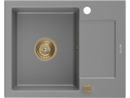 MEXEN/S - Enzo granitový dřez 1 s odkapávačem 576x465 mm, šedá,+ zlatý sifon 6506571005-71-G
