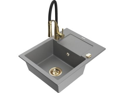 MEXEN/S - Enzo granitový dřez 1 s odkapávačem včetně baterie Aster, šedá 6506-71-73450-57-G