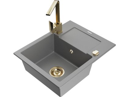 MEXEN/S - Enzo granitový dřez 1-miska s odkapávačem včetně baterie Rita, šedý 6506-71-670300-50