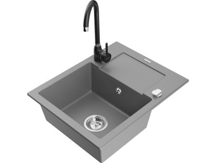 MEXEN/S - Enzo granitový dřez s odkapávačem včetně baterie Telma, šedá 6506-71-670200-70