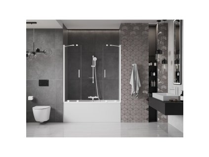MEXEN/S - Velar Duo Dvoukřídlá posuvná vanová zástěna 150 x 150 cm, transparent, bílá 896-150-000-02-20