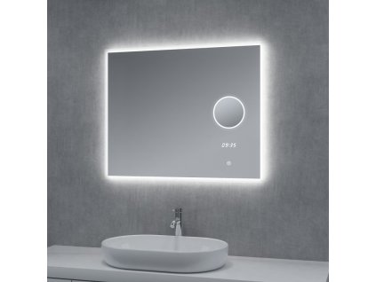 LED zrcadlo TIME SPIRAL 80x65 cm, hodiny, kosmetické zrcátko, nastavitelné osvětlení, systém proti zamlžování