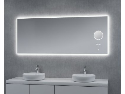 LED zrcadlo TIME SPIRAL 160x65 cm, hodiny, kosmetické zrcátko, nastavitelné osvětlení, systém proti zamlžování