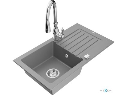 MEXEN/S - Pablo granitový dřez 1 s odkapávačem včetně baterie Savita, šedá 6510-71-672601-00