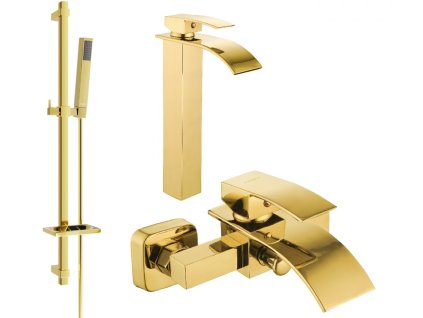 MEXEN/S - Aries DQ77 Set umyvadlové a vanové baterie s příslušenstvím, zlato 744813DQ77-50