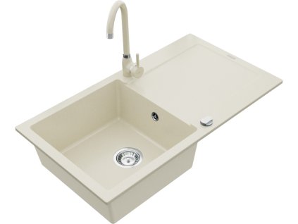 MEXEN/S - Leo granitový dřez 1 s odkapávačem včetně baterie Telma, béžováy 6501-69-670200-69