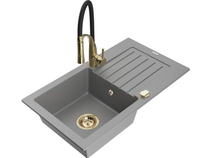 MEXEN/S - Pablo granitový dřez 1 s odkapávačem včetně baterie Aster, šedá 6510-71-73450-57-G