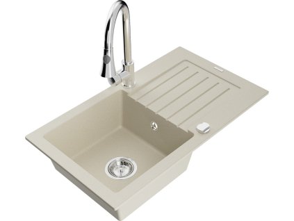 MEXEN/S - Pablo granitový dřez 1 s odkapávačem včetně baterie Elia, béžová 6510-69-670101-00