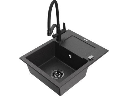 MEXEN/S - Enzo granitový dřez s odkapávačem včetně baterie Duo, černá kropenatá 6506-76-671701-70-B  + slevový kód