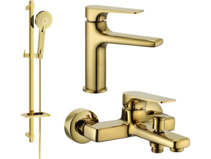 MEXEN/S - Lynx DQ40 Set umyvadlové a vanové baterie s příslušenstvím, zlato 745903DQ40-50