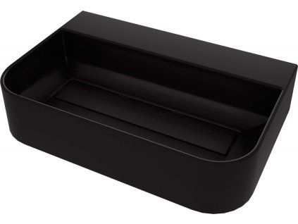 DEANTE - Umyvadlo Arnika nero Granite, na pracovní desku, s odkládací plochou pod baterii - s krycí deskou CQA_NU6S