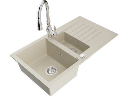 MEXEN/S - Matias granitový dřez 1.5 s odkapávačem včetně baterie Savita, béžová 6502-69-672601-00