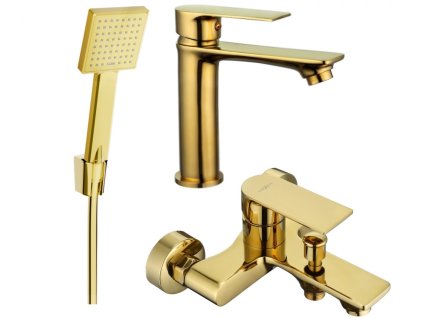 MEXEN/S - Mexen Royo R45 Set umyvadlové a vanové baterie s příslušenstvím zlata 72203R45-50