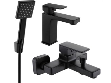 MEXEN/S - Cetus R45 Set umyvadlové a vanové baterie s příslušenstvím, černá 744303R45-70