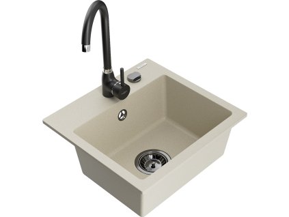 MEXEN/S - Milo granitový dřez včetně baterie Telma, béžová 6505-69-670200-70