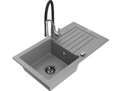 MEXEN/S - Pablo granitový dřez 1 s odkapávačem včetně baterie Aster, šedá 6510-71-73450-07-B