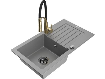 MEXEN/S - Pablo granitový dřez 1 s odkapávačem včetně baterie Aster, šedá 6510-71-73450-57-B