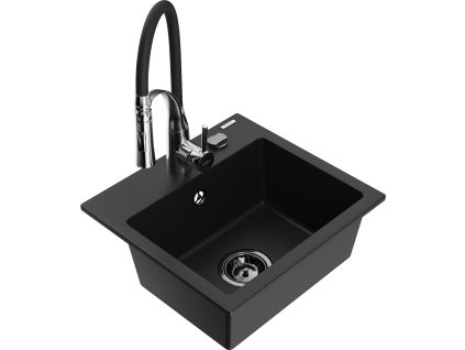 MEXEN/S - Milo granitový dřez 1-miska včetně baterie Aster, černá 6505-77-73450-07-B