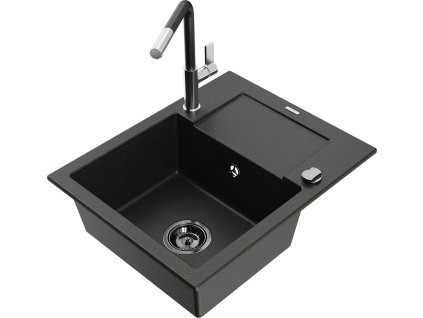 MEXEN/S - Enzo granitový dřez 1-miska s odkapávačem včetně baterie Flora, černá/zlatá metalik 6506-75-670401-07-B  + slevový kód